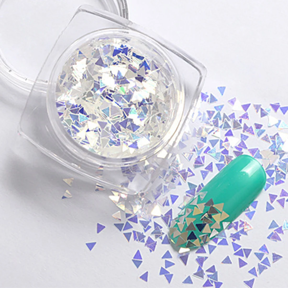Треугольная форма для ногтей с блестками 1 коробка голографический цвет