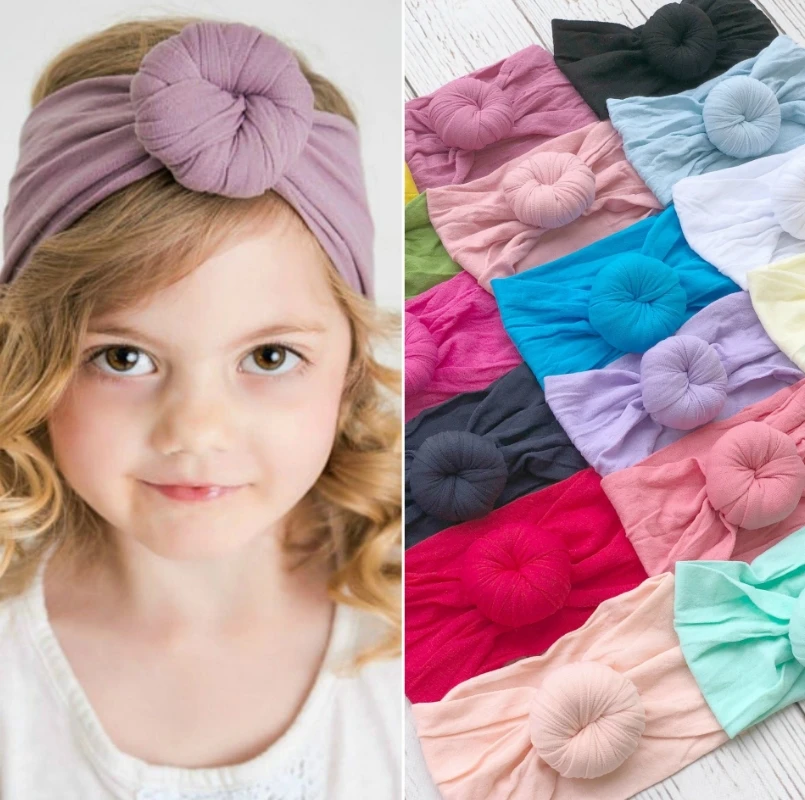 

Yundfly Vintage Baby Nylon Rolled Donut Headband Girls Bow Turban Headwear Kids Hairband Hair Accessories