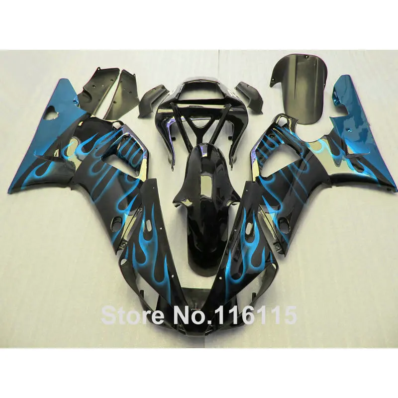 

Top quality fairings set for YAMAHA YZF R1 2000 2001 blue flames in black ABS fairing kit R1 00 01 Injection molding 3112