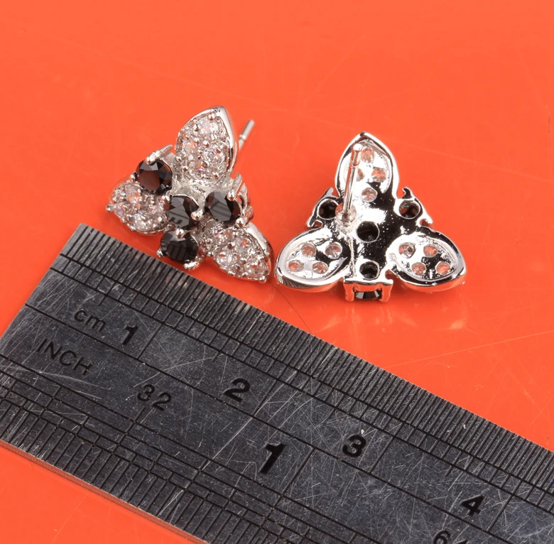 Серьги гвоздики женские с 4 лепестками и цветком сливы|silver stud earrings|sterling silver earringsstud
