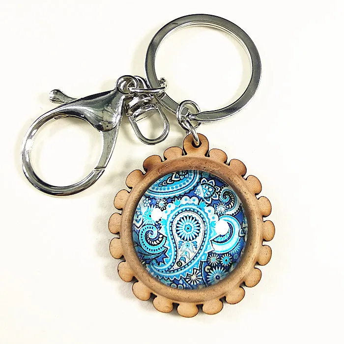 1pcs Bandanna Paisley Keychain Mandala Flower Vintage Key buckle Wood Tray base Buddhist cultural for men women party gift | Украшения и