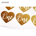 16 шт., одна наклейка на первый день рождения, любовь, наклейка на сердце, 1й день рождения, золотые приглашения, уплотнения, одна печать, золотые наклейки на стену, T180605