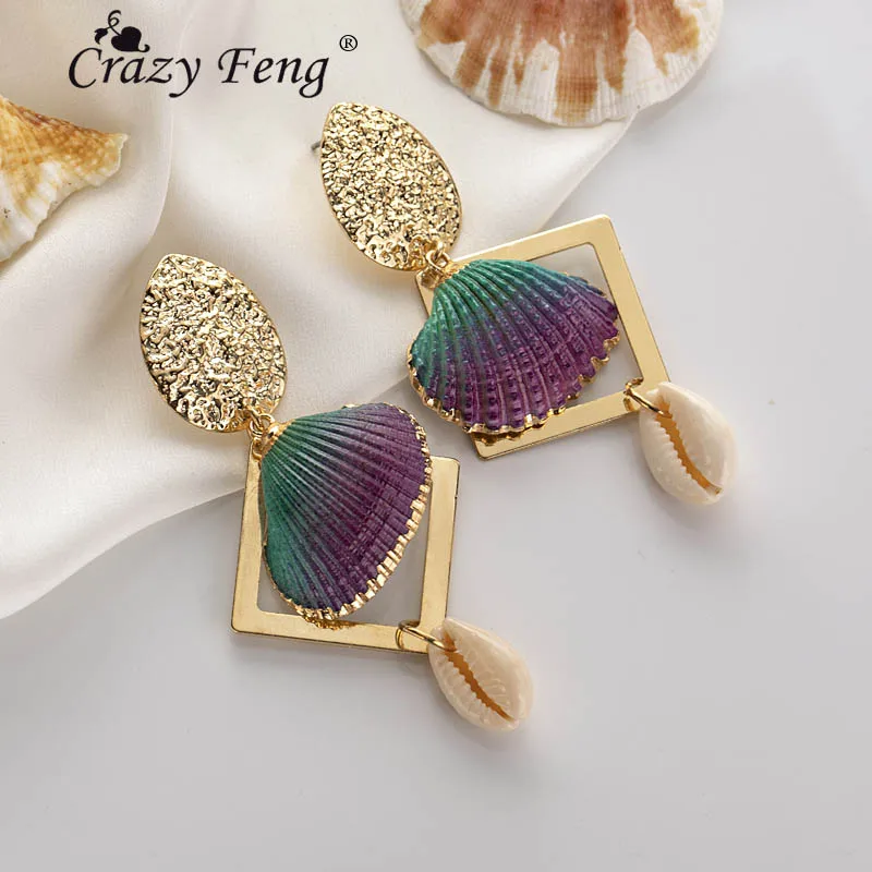Женские богемные серьги раковины Crazy Feng 2020 Длинные крупные подвески для женщин
