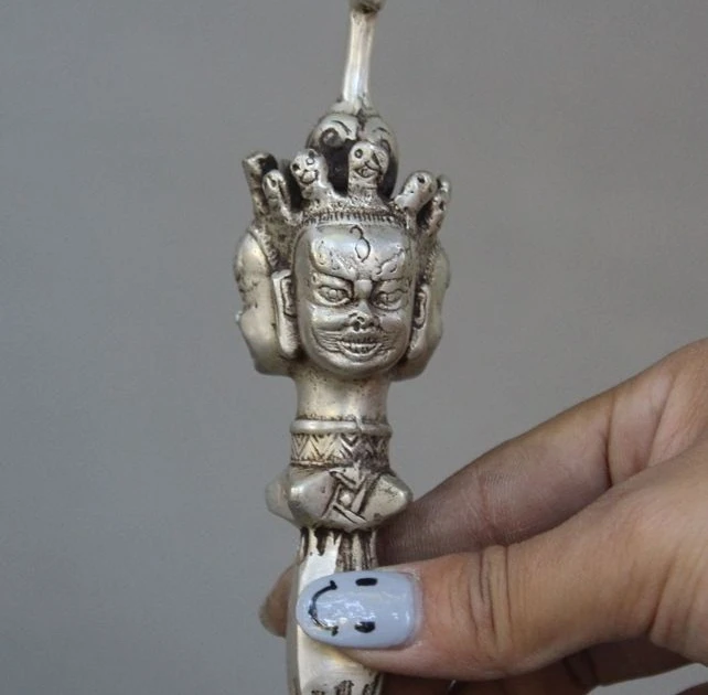 9 &quotСтарая тибетская Тантра буддизм серебряная голова Будды ваджра Дордже фюрба