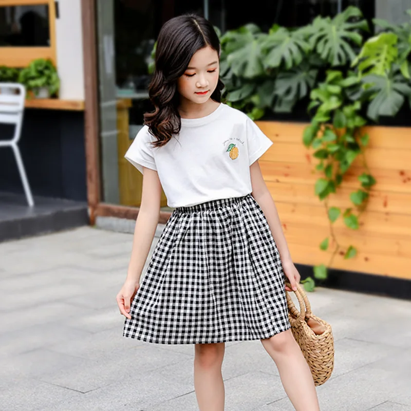 

Teenage Girls Clothing Sets Summer Girls Clothes Kids Girls Plaid Skirt & T-shirt Set 2 Pcs Suit Set Summer Outfit Skirt Sets