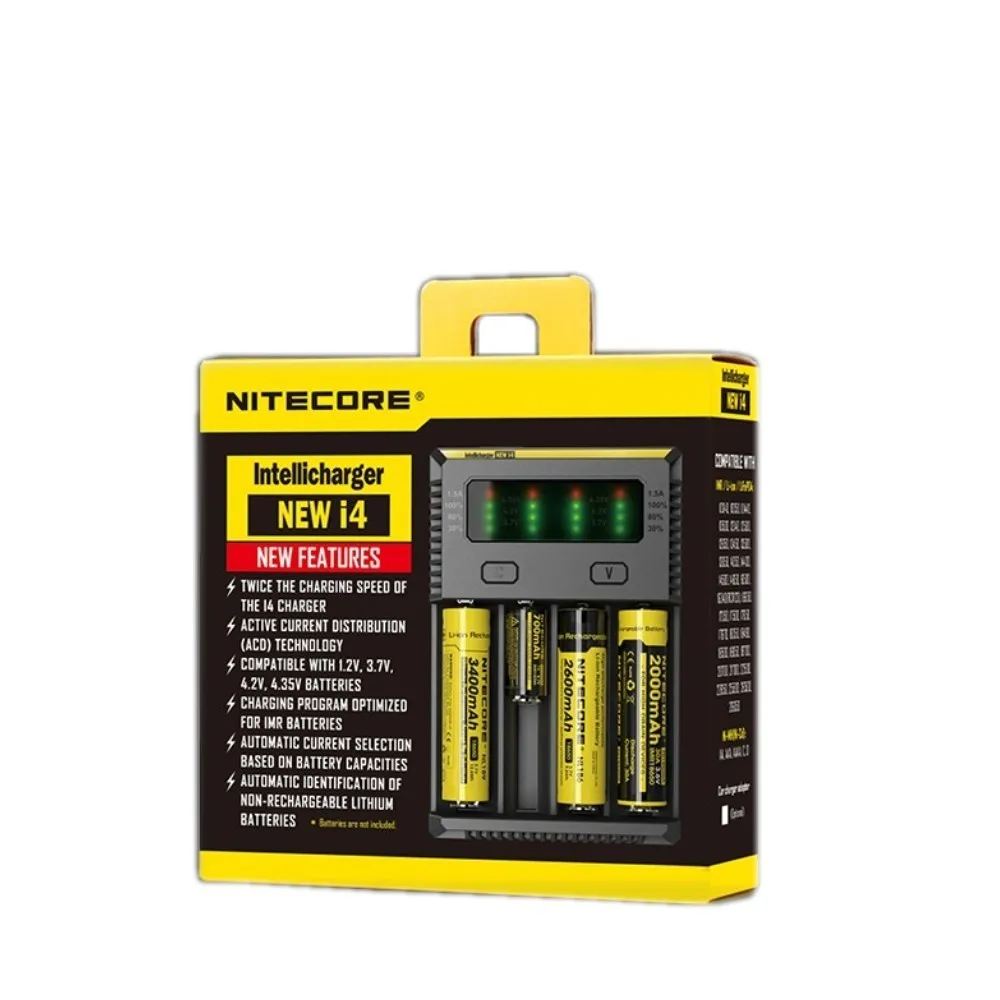 Carregador de Bateria Universal + Cabo de Carregamento Nitecore Novo Pacote Original Digicharger 18650 – 14500 Li-ion Recarregável Carregador i4