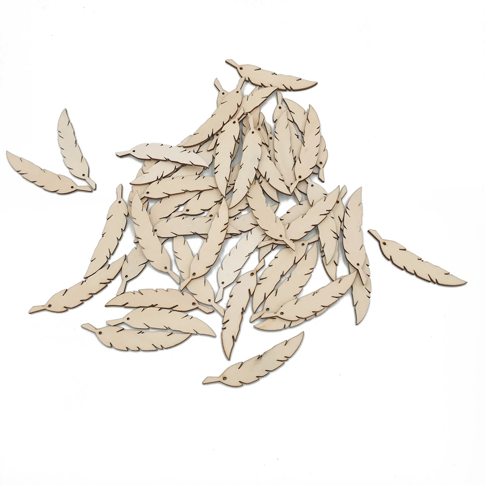 50 шт. перо Форма лазерная резка дерева украшение Деревянный крафт Свадебный