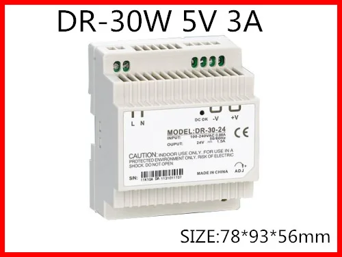 

DR-30-5 Din Rail Switching power supply 30W 5VDC 3A Output Free Shipping