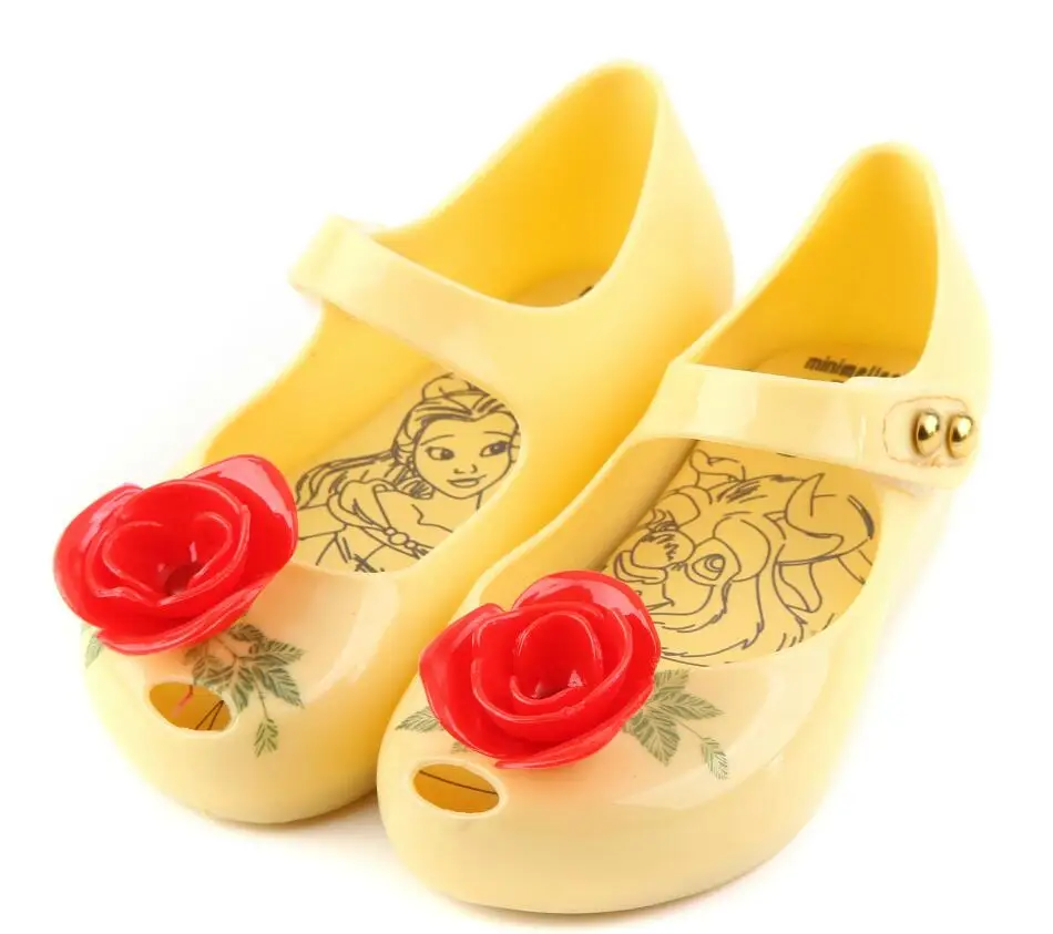 Цвет: желтый Melissa/летние прозрачные сандалии для девочек; обувь из ПВХ; Красавица и Чудовище; с розами; удобные детские сандалии; обувь для малышей - Цвет: Цвет: желтый