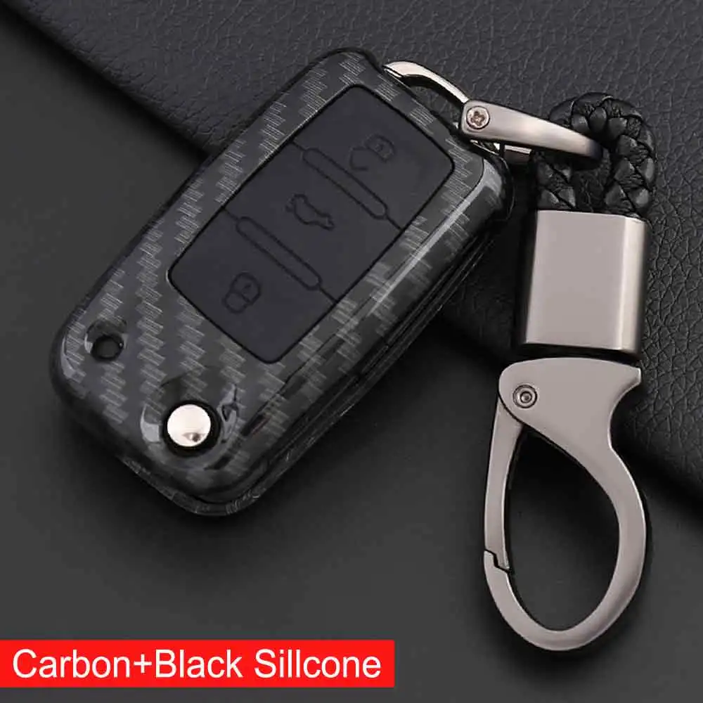 Carbon-Black ABS+ силиконовый чехол для ключей для VW Volkswagen polo passat b5 golf 4 5 6 jetta mk6 tiguan Gol CrossFox Plus Eos Scirocco Beet - Название цвета: Carbon-Black