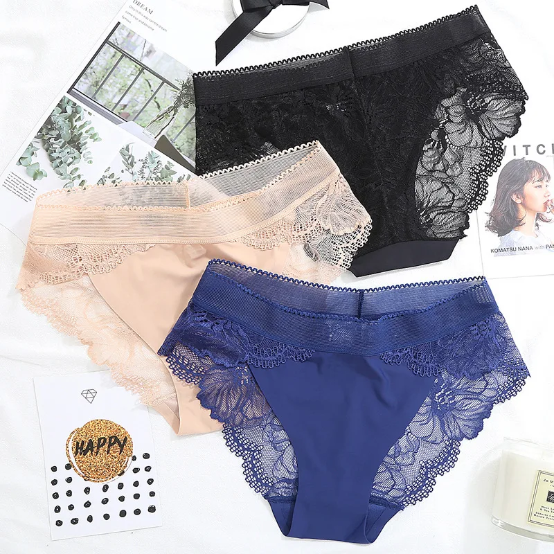 

Ice Silk Soft Hollow Out Sexy Adjustable Elastic Low Waist Underwear Unique Size S/M/L/XL 5 Colors Comfortable Lace 1PC Briefs