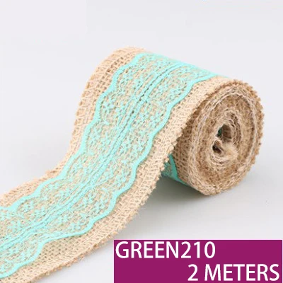 green 210 Новинка 6 см 2 м джут, джутовая ткань, мешочная ткань лента кружева многоцветные планки украшение для подарков упаковочные Ленточные пеньки для дома ручной работы DIY - Цвет: green 210