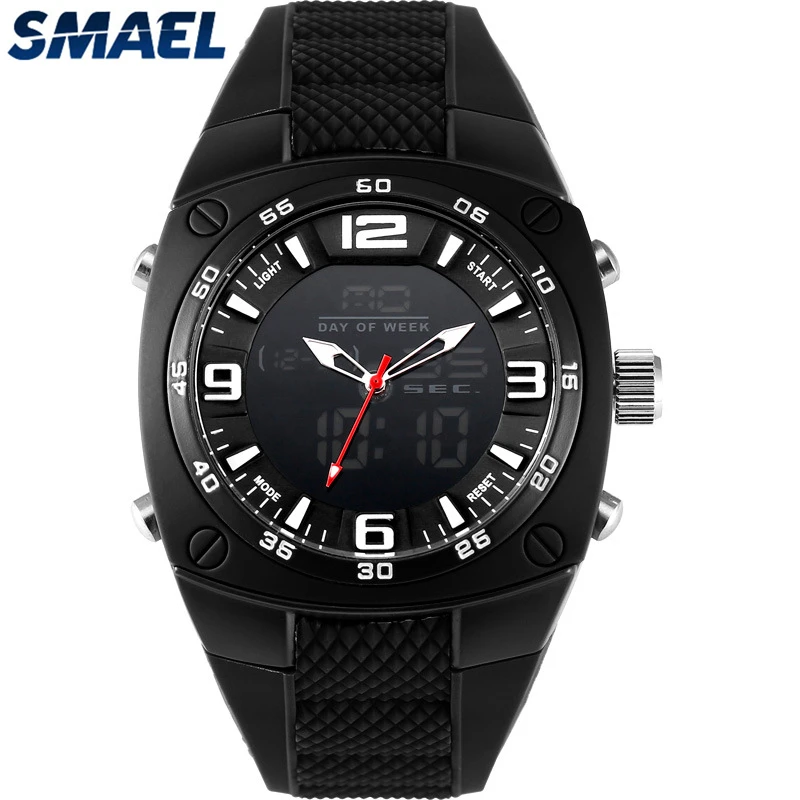 

SMAEL Sports Men Watch Fashion LED Military Dial Resistant Male Analog Double Time Army Green Quartz Digital Watches Relojes
