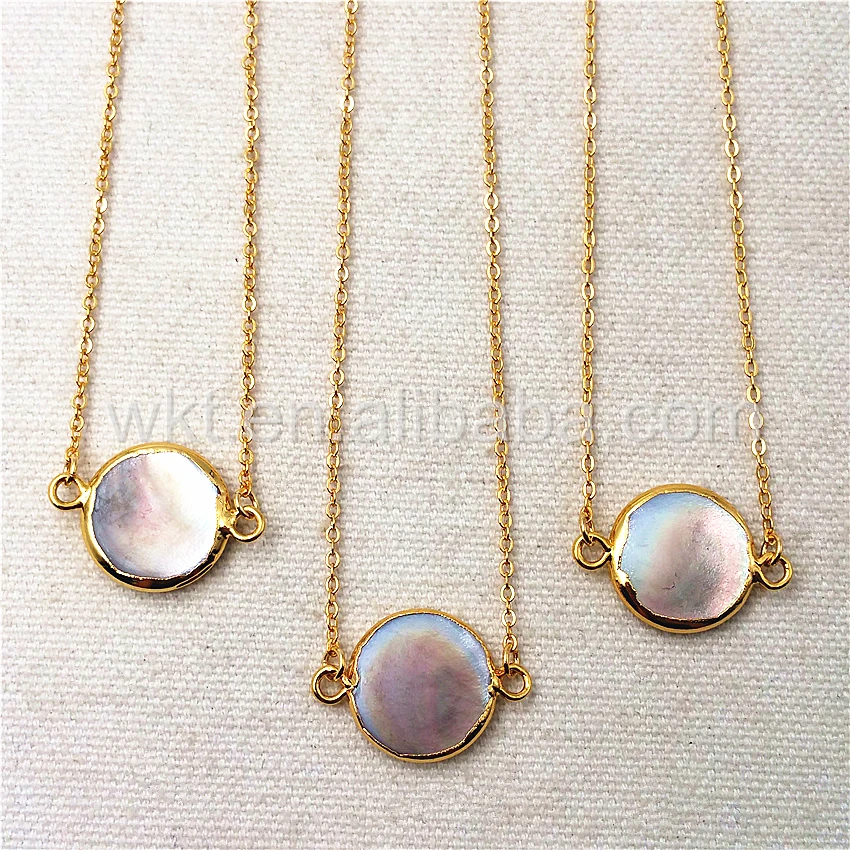 WT-N827 Charm Pearl Connector Necklace Jewelry Wholesale Natural Black Round Shape Pendant with Double Loops Gold | Украшения и