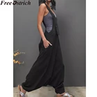 Женский свободный комбинезон с карманами, летний длинный повседневный комбинезон с высокой талией и v-образным вырезом, без рукавов, размера плюс