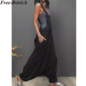 Женский свободный комбинезон с карманами, летний длинный повседневный комбинезон с высокой талией и v-образным вырезом, без рукавов, размера плюс