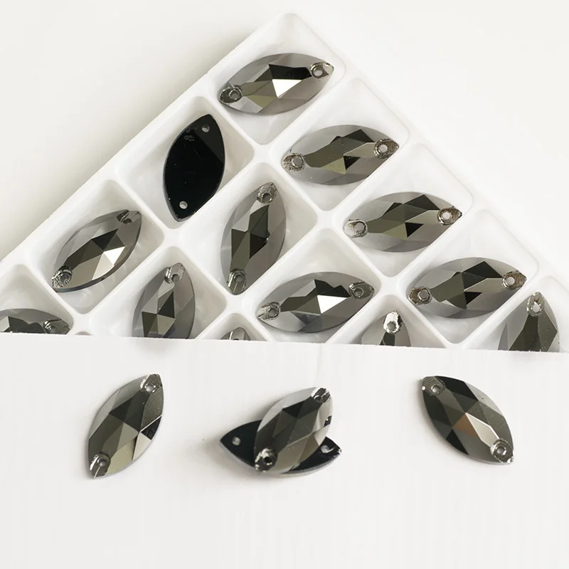 YANRUO 3223 Navette Jet Hematite пришитые стразы с плоской задней частью стеклянные украшение