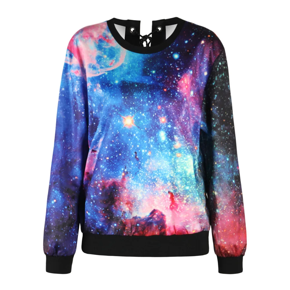 Galaxy Модные принты с длинными рукавами и круглым вырезом Толстовки Повседневное