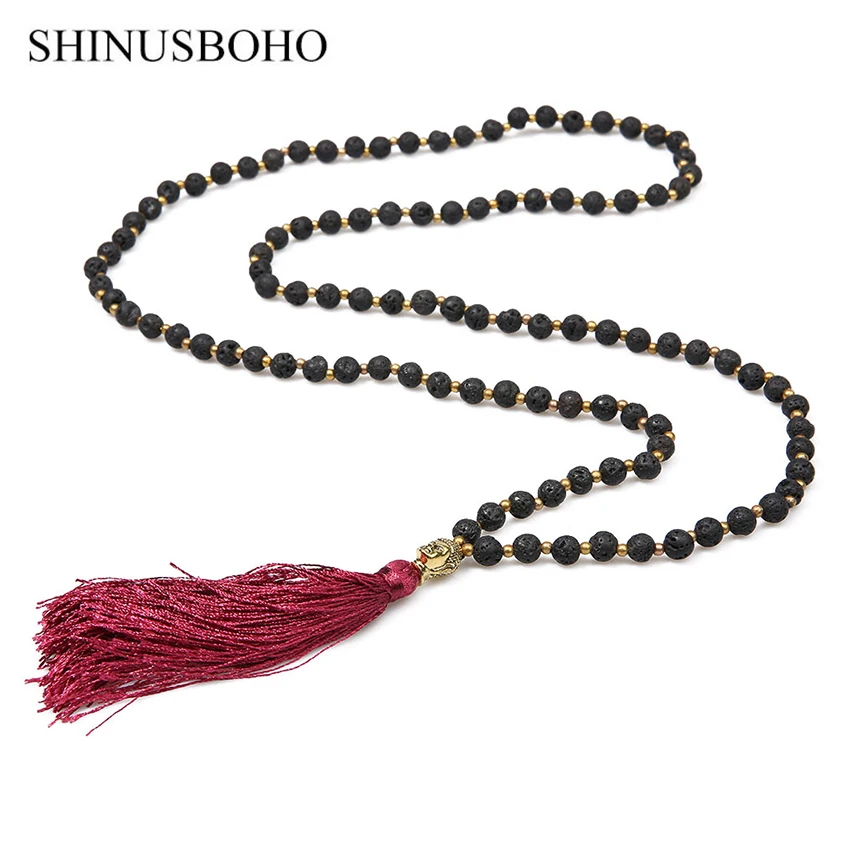 SHINUS BOHO религиозные ожерелья для женщин классические Макси черные вулканические