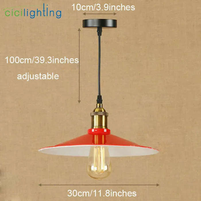 AC100-240V, винтажный железный подвесной светильник, промышленный светильник, красная крышка, абажур, подвесной светильник, E27, бар, кафе, ресторан