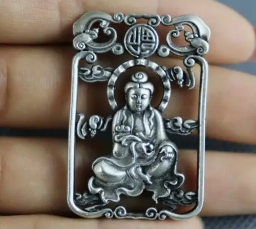 Китайский Miao Серебряный медный резной Bodhisattva благоприятный мальчик девочка