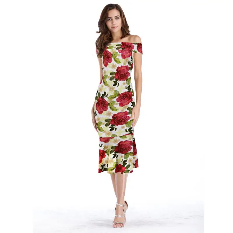 

ENLU Vestidos Casual Ruffle Dresses Party One word collar Summer Vestidos Sheath Styles Floral Print Women Dress