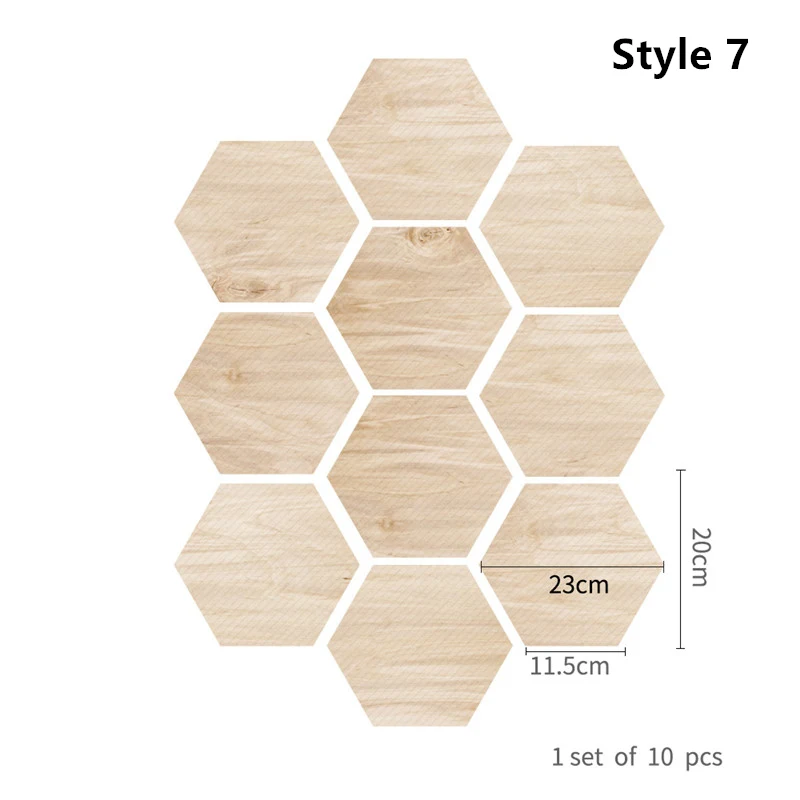 Style 7 10 шт водостойкие шестигранные формы деревянные зерна шаблон стены пол наклейки для кухни гостиной - Цвет: Style 7