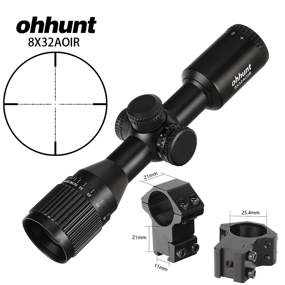High Dovetail Rings Ohhunt 8X32 AOIR компактные охотничьи Тактические оптические прицелы Mil Dot с подсветкой, стекло, травленая сетка, башенки, сброс оптики, прицел - Цвет: High Dovetail Rings