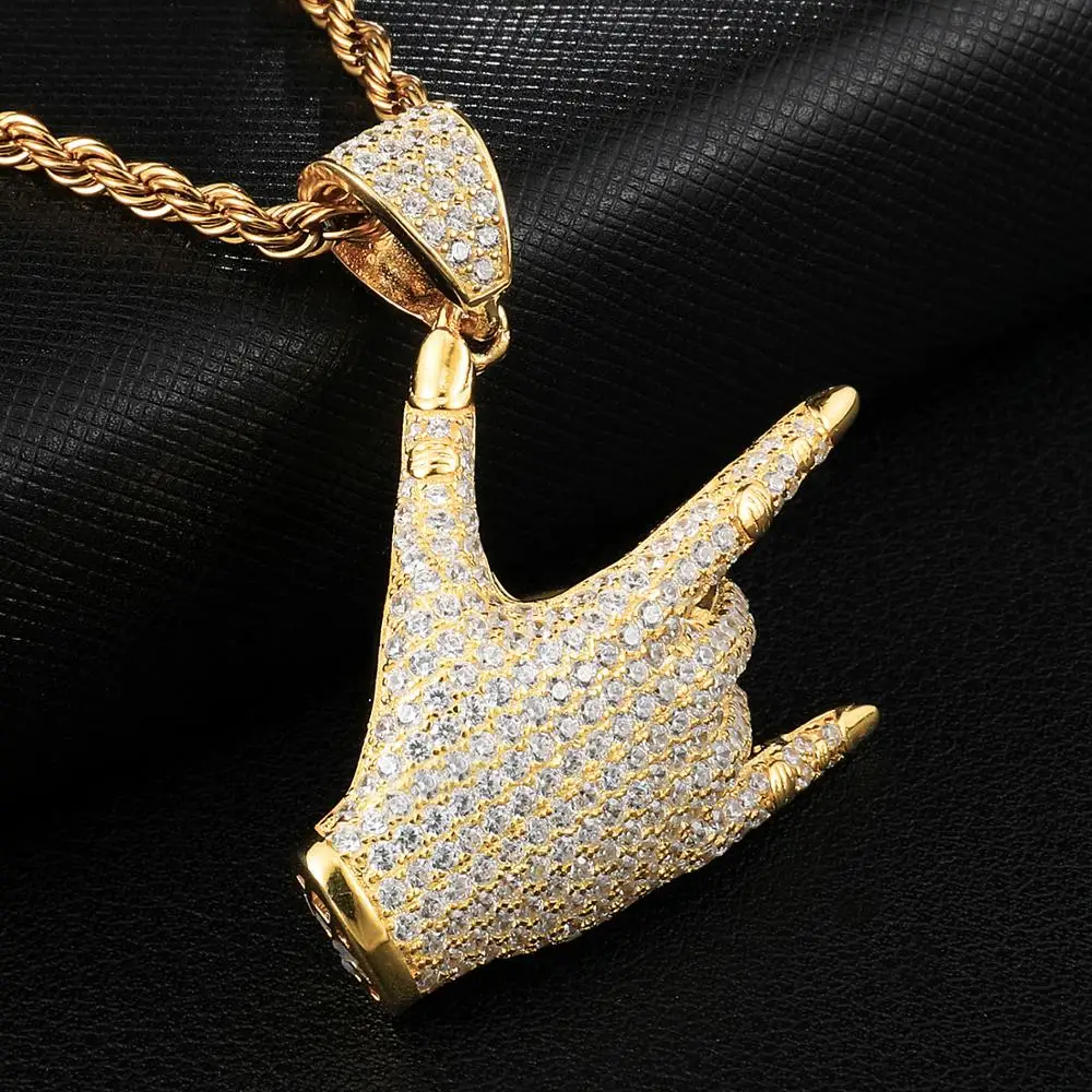 Хип хоп Iced Out Bling Cubic Zircon CZ Gesture ручное ожерелье и кулон для женщин мужчин ювелирные