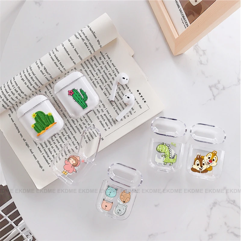 Чехол для Airpods милые с рисунком кактуса Прозрачные Жесткие ПК чехлы чехол s
