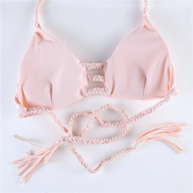 Бразильский Сексуальная Бинты Swimwear Пляжа Светло-Розовый Купальники Push Up Бикини