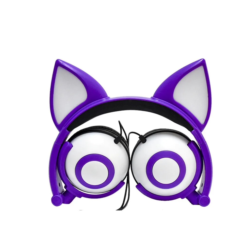 Purple Новые складные светящиеся наушники с лисьими ушками, игровая гарнитура, светодиодный светильник, портативные наушники для путешествий, светодиодный светильник - Цвет: Purple