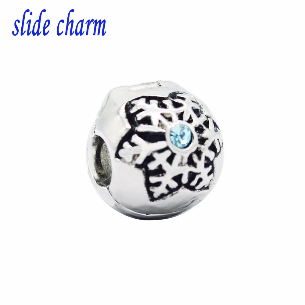 slide charm Free shipping Jewelry new water sky blue rhinestone buckle positioning snowflake fit Pandora bracelet | Украшения и