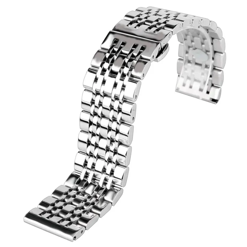 

Classic 20/22/24mm Watchband Silver Stainless Steel Metal Watch Band Strap with Push Button Hidden Clasp + 2 Spring Bars