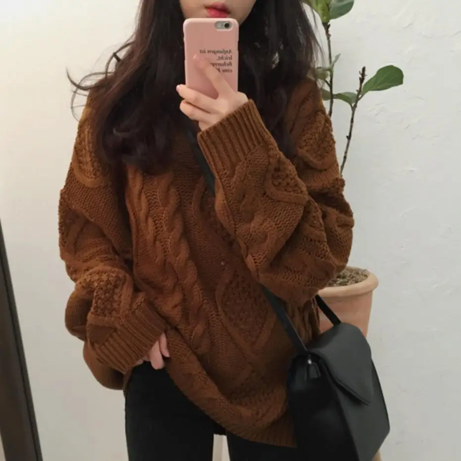 Winter Fashion Wool Vintage o-neck Women Pullovers Sweater Knitted Sweaters Lovely | Женская одежда