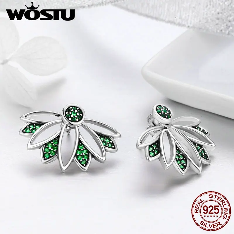 WOSTU Аутентичные 925 пробы серебряные зеленые листья и цветок серьги гвоздики для женщин серебряные ювелирные изделия высокое качество подарок CQE334
