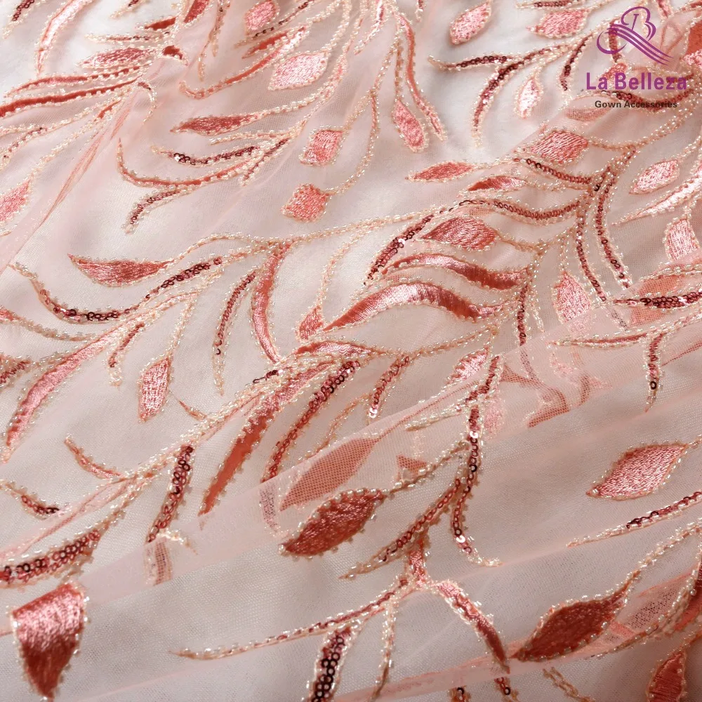 La Belleza Новая мода дизайн кружево ткань персик, фиолетовый, off white, зеленый бисером, блесток 51 ''ширина 1 ярд
