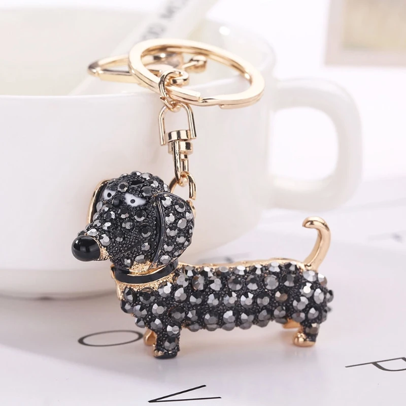 Bling Собака брелок для ключей в виде таксы Сумки из натуральной кожи кошелек
