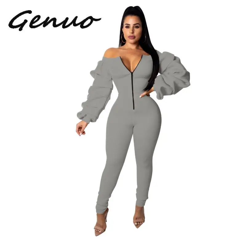 Genuo Autumn 2019 Sexy Design Hot Sale Women Long Jumpsuits Solid Slash Neck Full Sleeve Lady Age Reduction Bodycon Romper |