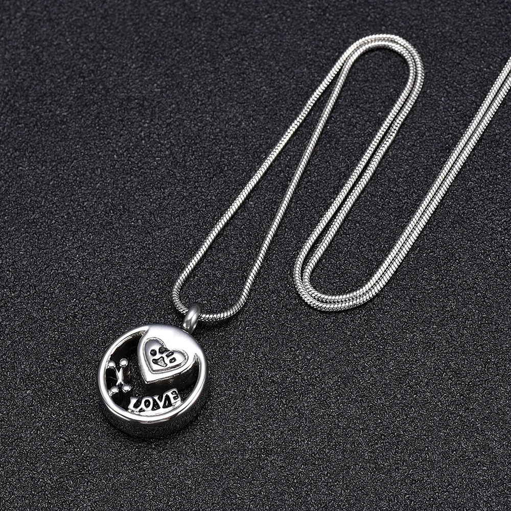 

IJD10051 "Paw,Bone,Love"Pet Cremation Urn Necklace Stainless Steel Dog/Cat Memorial Keepsake Lockets Pendant Hold Funeral Ashes