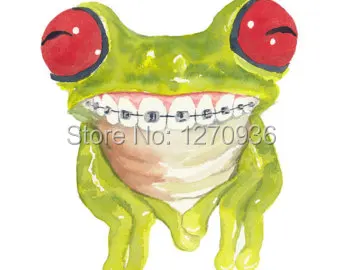 

Hand-painted Frog Oil Painting The Frog is Smiling with Silver Teeth and Red Eyes 100% Handmade Animal Frog Oil Painting