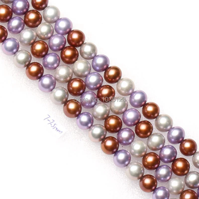 

High Quality 7-7.5mm Natural Mixed Freshwater Pearl Nearly Round Loose Beads Strand 15.5" DIY Creative Jewellery Making w1940