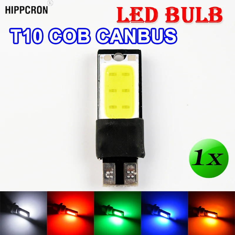 Hipppcron T10 COB CANBUS Автомобильная Лампа 194 W5W светодиодный светильник без ошибок CAN BUS белый/красный/желтый/синий/зеленый автомобильный светильник