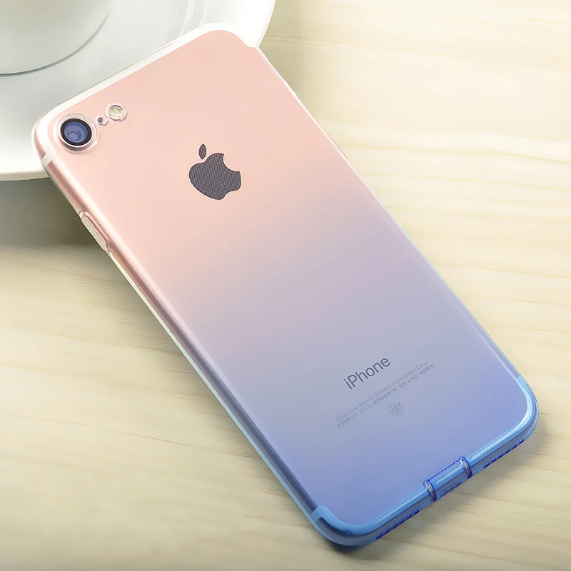 Gradient Blue Милый дышащий чехол s для iPhone 7 8 Plus, роскошный чехол, Мягкий ТПУ силиконовый градиентный чехол, твердый пластик 8 Plus - Цвет: Gradient Blue