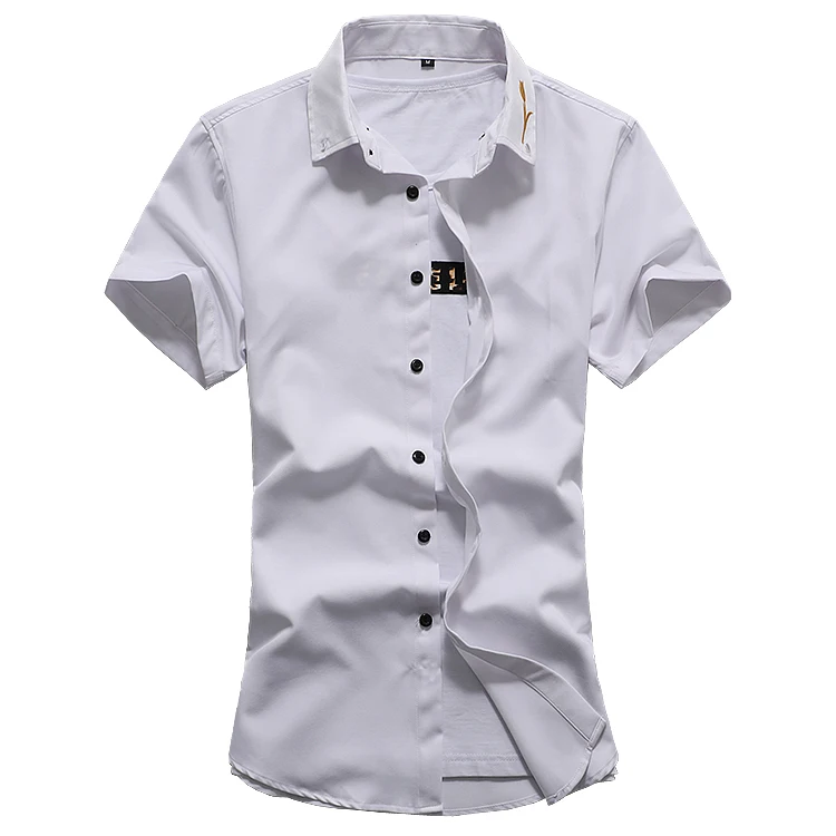 Модная мужская рубашка с вышивкой большого размера для отдыха коротким рукавом