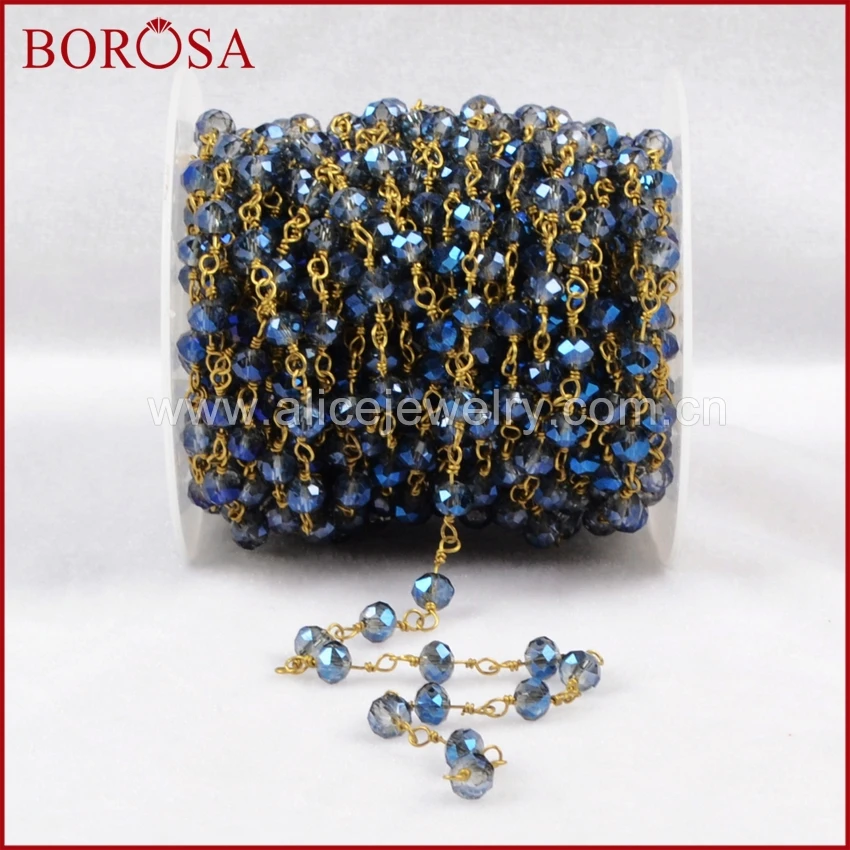 Ожерелье из латуни BOROSA 5 м цепочки прозрачного титана синего цвета стеклянные