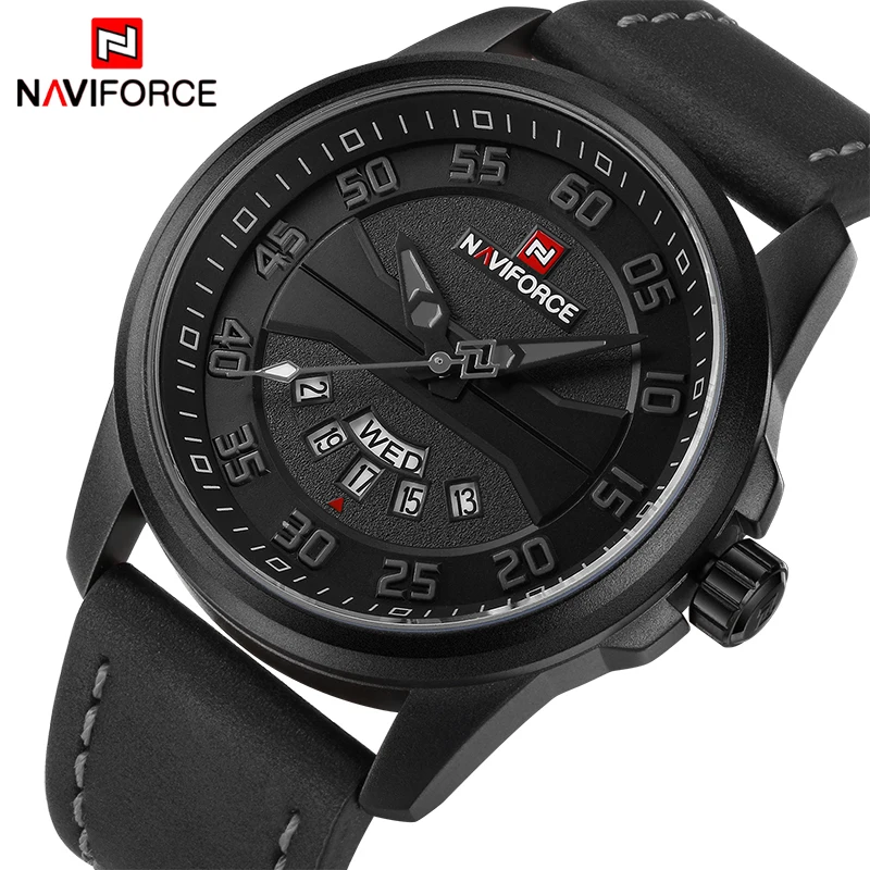 Часы NAVIFORCE мужские кварцевые с кожаным ремешком и календарем спортивные