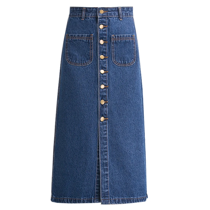

New Korean fashion single-breasted denim skirt women's high waist package hip skirt in the long paragraph A-shaped skirt