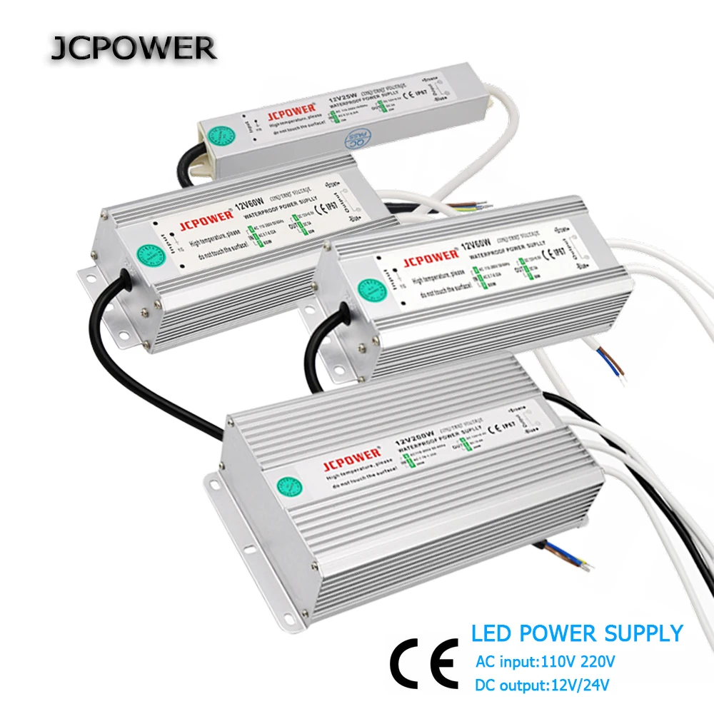 

Светодиодный драйвер Трансформатор Адаптер питания AC110-260V к DC12V/24 V 10 W-100 W Водонепроницаемый Электронный открытый IP67 Светодиодные полосы лам...