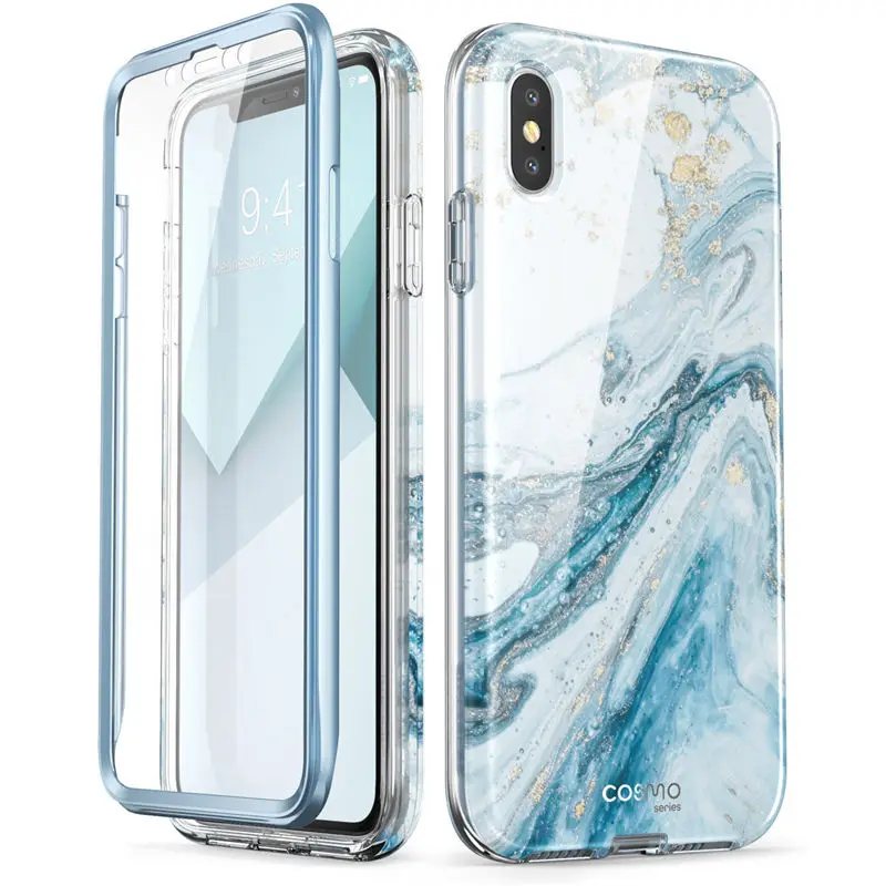 Чехол i-Blason для iPhone X Xs 5," Cosmo Series полный корпус блестящий Мраморный бампер чехол со встроенной защитой экрана